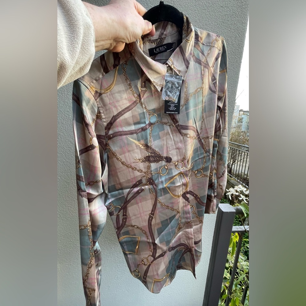 Ralph Lauren Beige and Brown Chain Print Button-Up Shirt